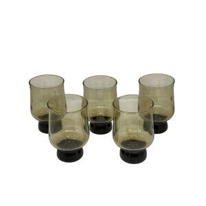 VTG Anchor Hocking Libbey Tawny Smokey Brown Glasses Set 5 Mid-Century USA 4.5"